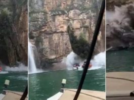 Vídeos: Rocha se desprende e cai sobre lanchas em lago no Capitólio em MG