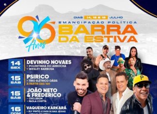 Grandes atrações vão se apresentar nas festividades de 96 anos de Barra da Estiva