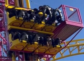 VÍDEO: Grupo fica preso no ar após falha em montanha-russa