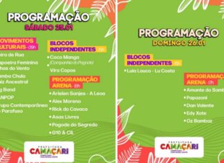 FESTEJOS POPULARES DE CAMAÇARI, 25 E 26 DE JANEIRO, CONFIRA: